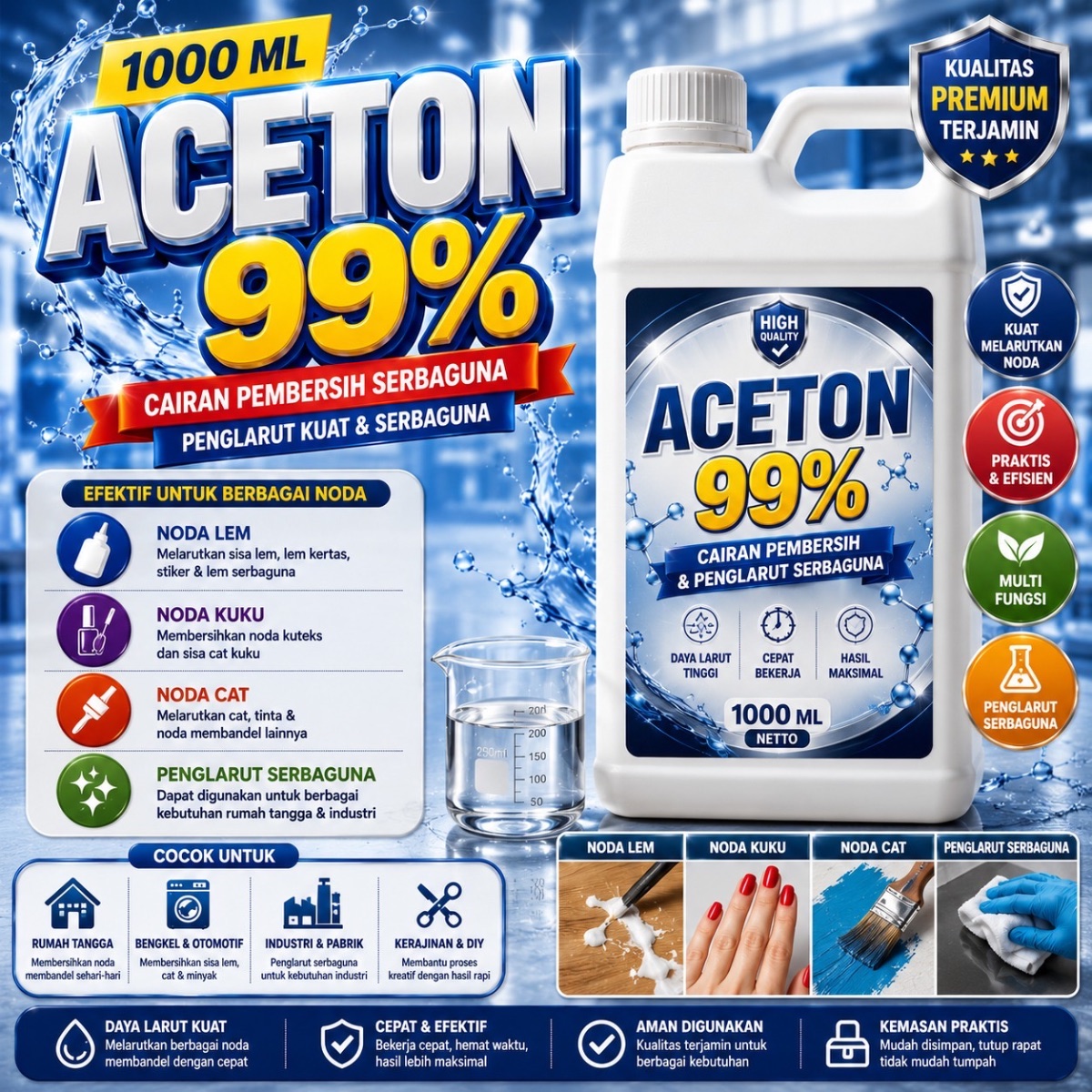 Aseton 99% | Pembersih Cat Kutek | Noda Lem | Cairan Pelarut Serbaguna