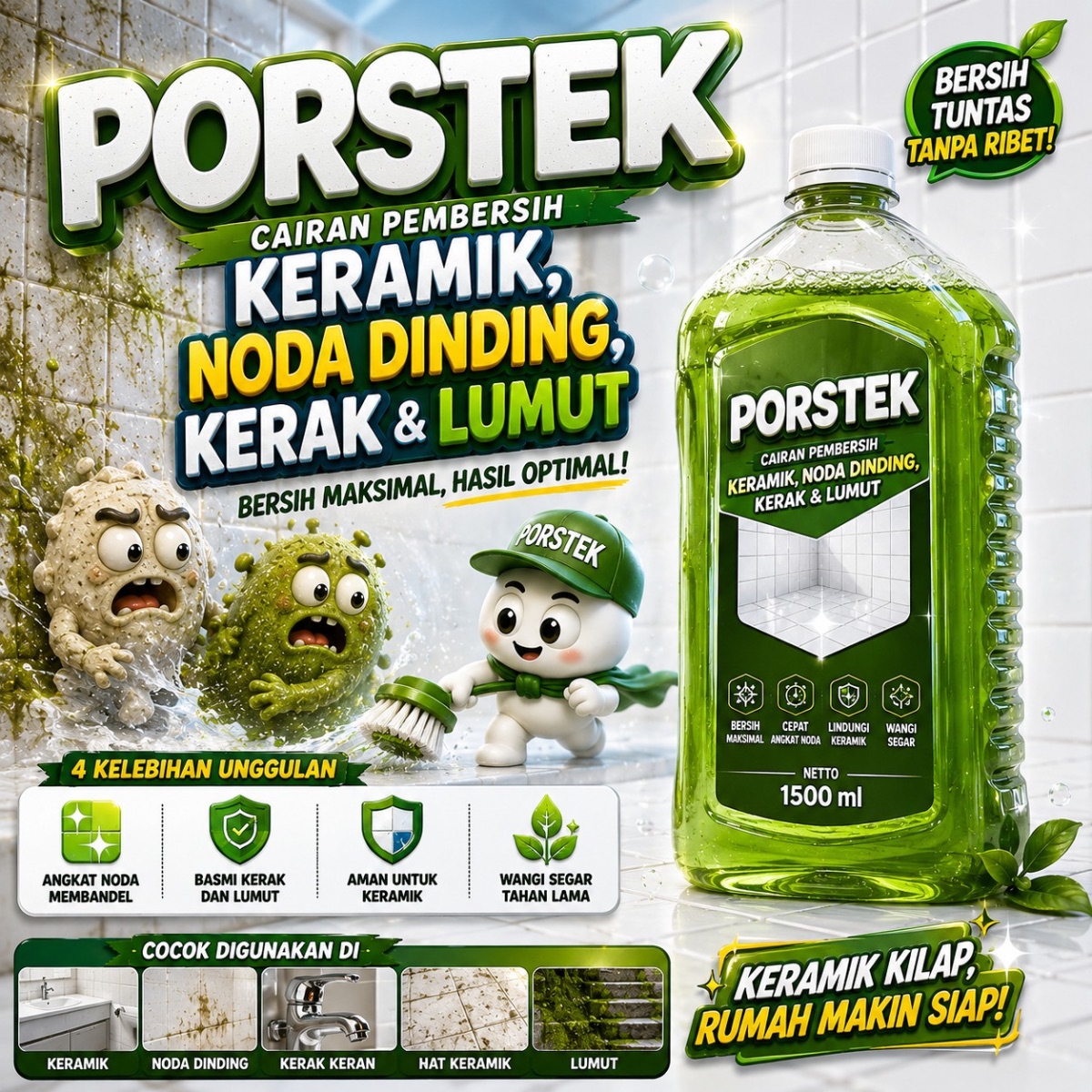 Porstek | Cairan Pembersih Noda Dinding & Keramik